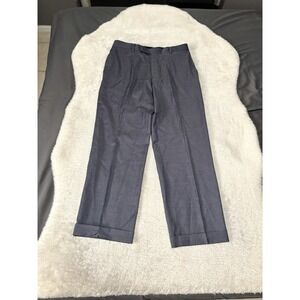 Hugo Boss Mens Wool Gray Blue Cuffed Straight Dress Pants Size 32R 32x28